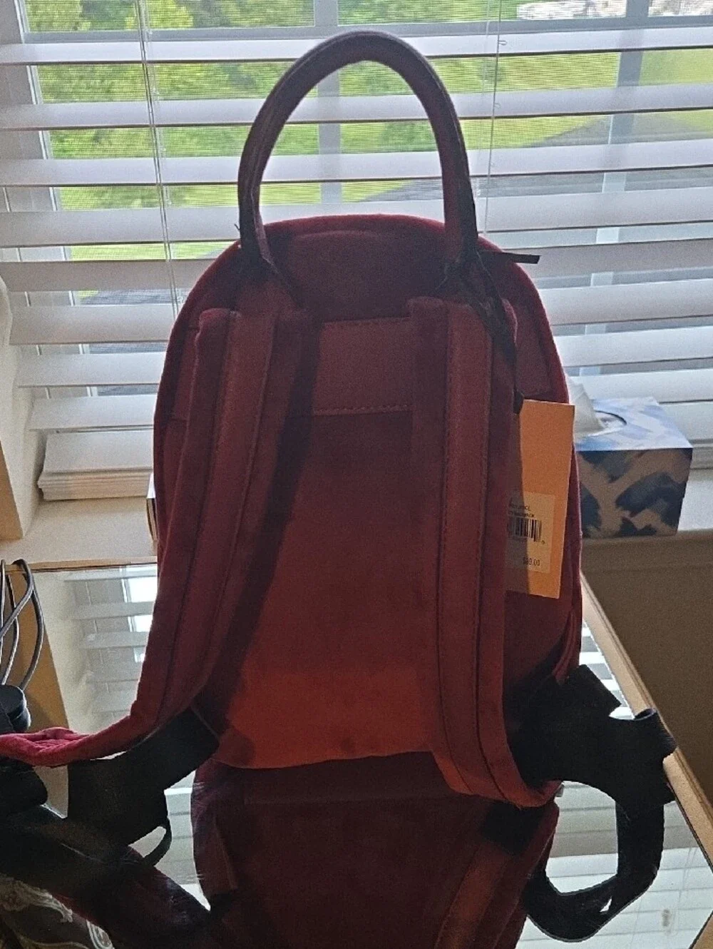 Juicy Couture Burgundy Velvet Backpack with Plush Keychain